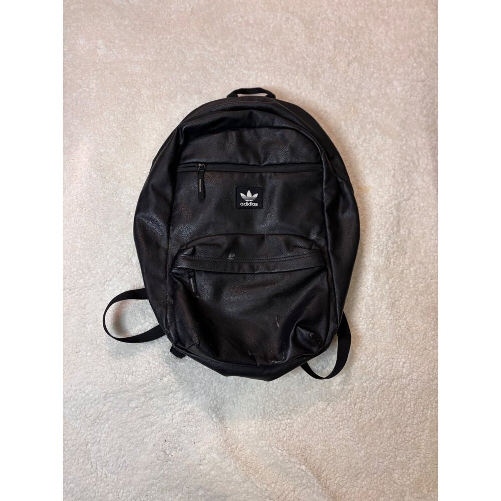 Adidas Black Faux Leather‎ Backpack With Dual Zipper Pockets